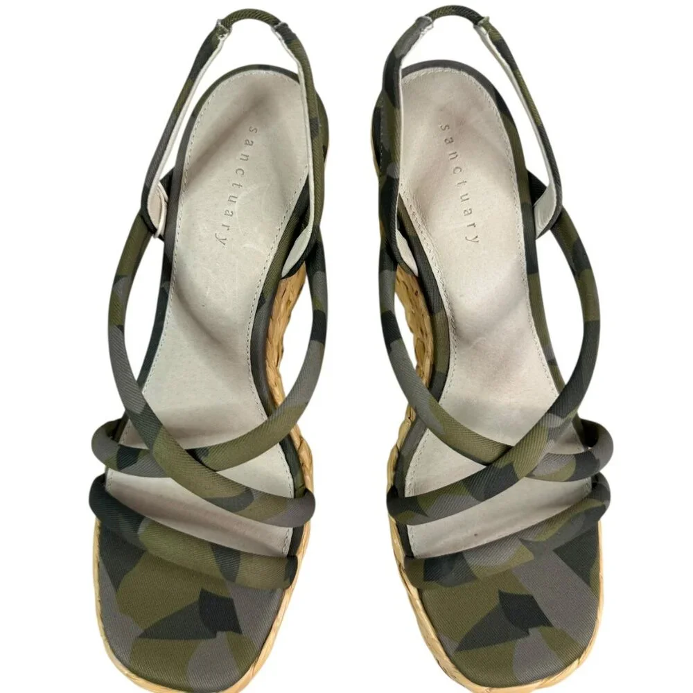 Sanctuary Camo Platform Wedge Sandals Size 8M NWT $129 | Eco-Friendly Espadrille